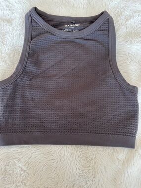 Garage Charcoal Ribbed Waffle Crop Tank